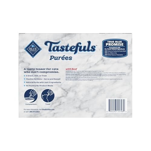 Blue Buffalo Tastefuls Purées Natural Adult Cat Food Complement with Just 5 Ingredients, Beef, 3-oz Resealable Pouch, 12-ct Multipack thumbnail