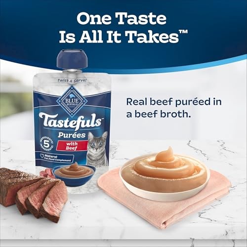 Blue Buffalo Tastefuls Purées Natural Adult Cat Food Complement with Just 5 Ingredients, Beef, 3-oz Resealable Pouch, 12-ct Multipack thumbnail