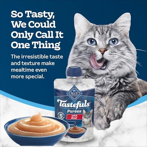 Blue Buffalo Tastefuls Purées Natural Adult Cat Food Complement with Just 5 Ingredients, Beef, 3-oz Resealable Pouch, 12-ct Multipack thumbnail