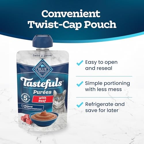 Blue Buffalo Tastefuls Purées Natural Adult Cat Food Complement with Just 5 Ingredients, Beef, 3-oz Resealable Pouch, 12-ct Multipack thumbnail