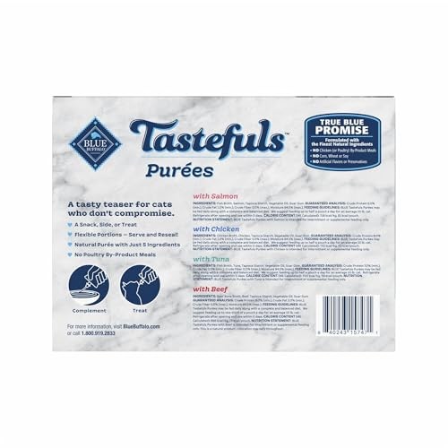 Blue Buffalo Tastefuls Purées Natural Cat Food Complement with 5 Ingredients, Chicken, Tuna, Beef, 3-oz Resealable Pouches, 12-ct Variety Pack thumbnail