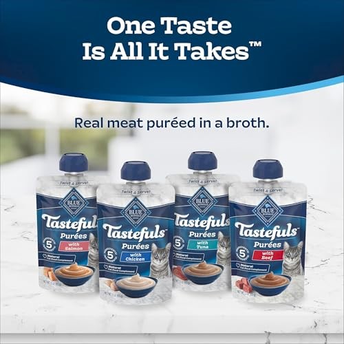 Blue Buffalo Tastefuls Purées Natural Cat Food Complement with 5 Ingredients, Chicken, Tuna, Beef, 3-oz Resealable Pouches, 12-ct Variety Pack thumbnail