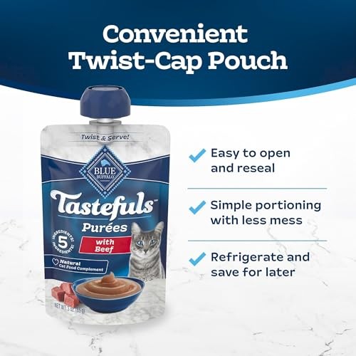 Blue Buffalo Tastefuls Purées Natural Cat Food Complement with 5 Ingredients, Chicken, Tuna, Beef, 3-oz Resealable Pouches, 12-ct Variety Pack thumbnail