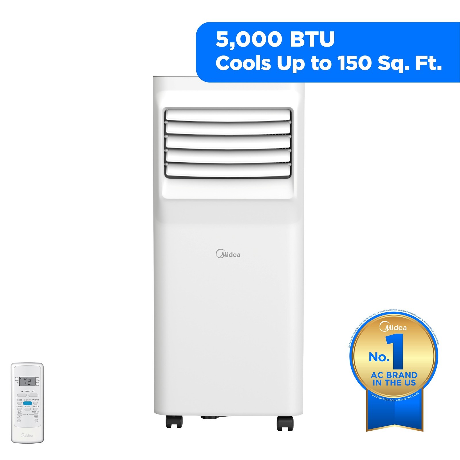 midea 6 000 btu portable air conditioner with wi?fi 2?speed 250 sq ft coverage gray