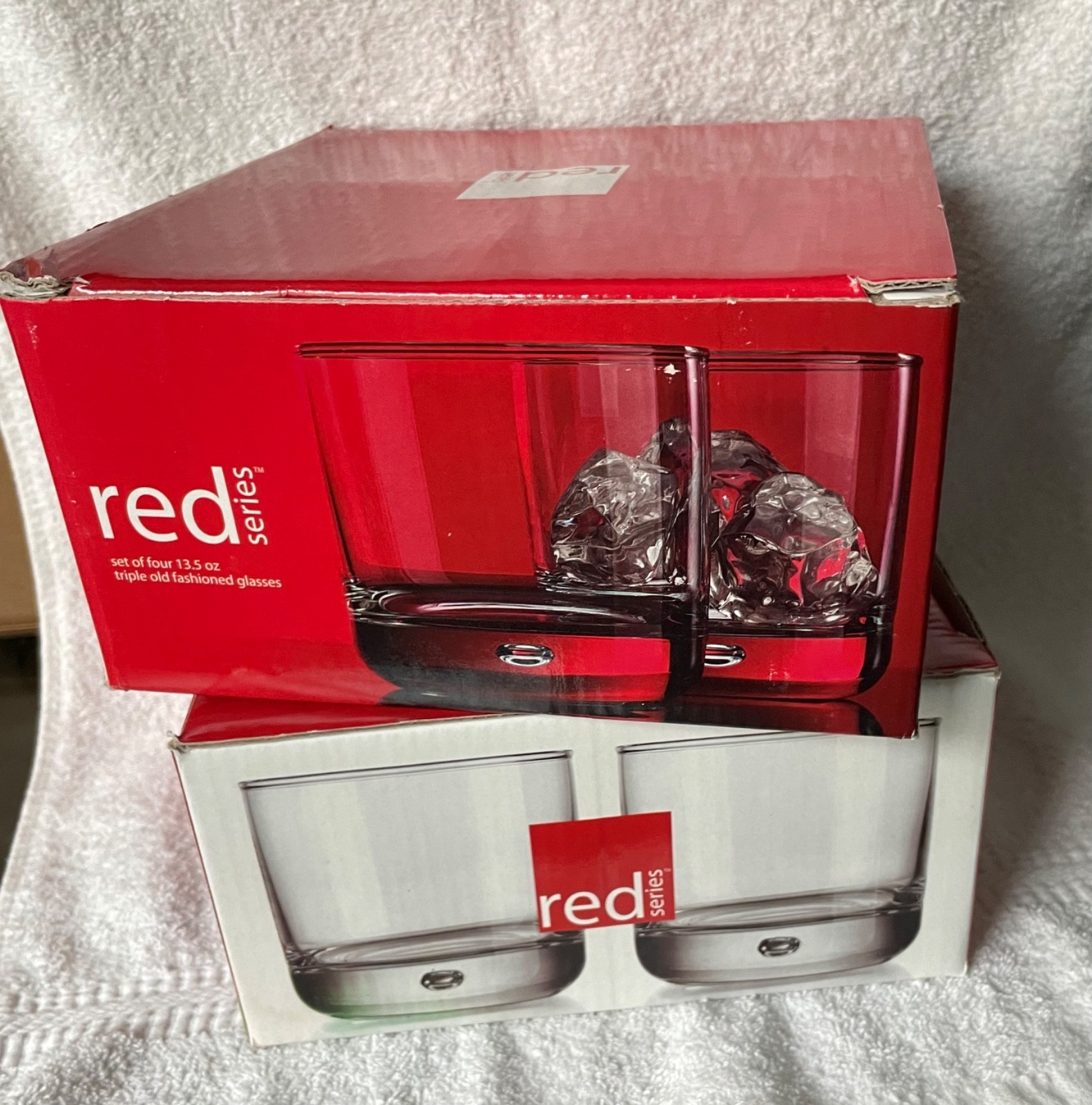 2 Red Series 13.5 Oz 8 16.9 Triple Old Fashioned Glasses Heavy Bubble Base ‼️ 10 total‼️