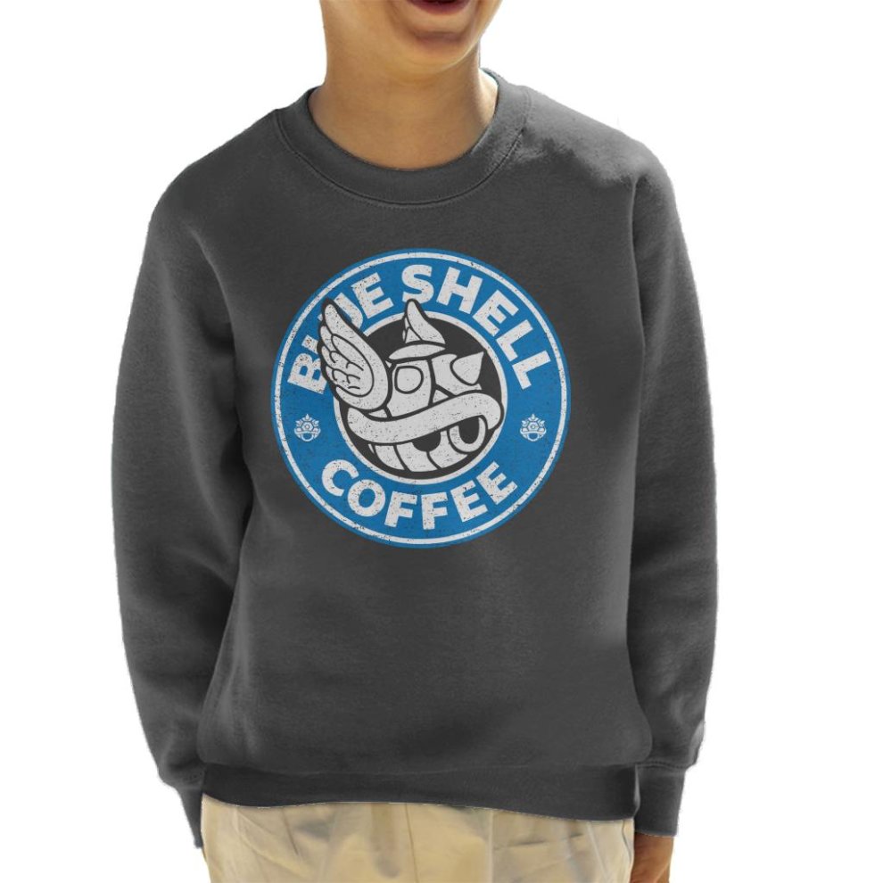 (X-Large (12-13 Yrs), Charcoal) Blue Shell Coffee Starbucks Logo Parody Kid's Sweatshirt