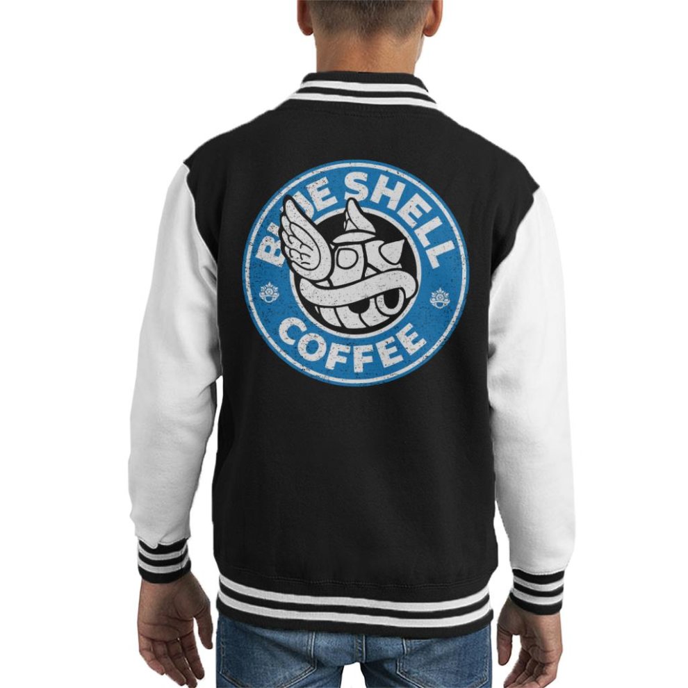 (X-Large (12-13 Yrs)) Blue Shell Coffee Starbucks Logo Parody Kid's Varsity Jacket