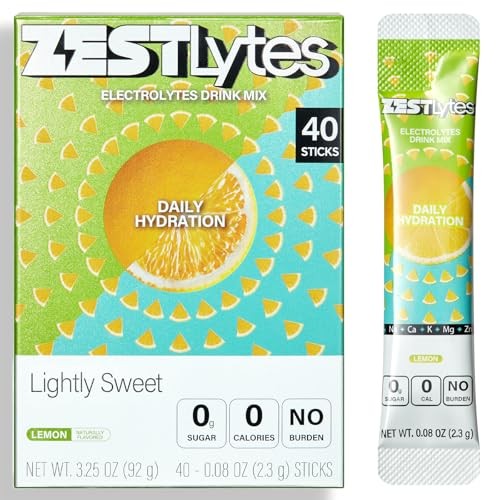 ZestLytes 40 Sticks Sugar Free & 0 Calorie Electrolyte Hydration Packets, Lightly Sweet Low Sodium Electrolyte Powder Drink Mix, Liquid Daily IV Flavo