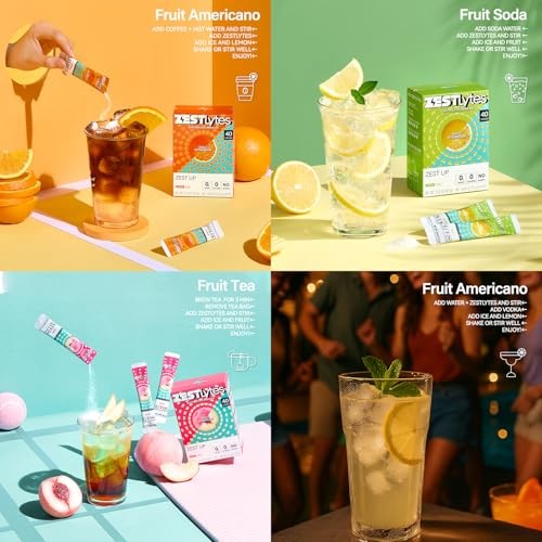 ZestLytes 40 Sticks Sugar Free & 0 Calorie Electrolyte Hydration Packets, Lightly Sweet Low Sodium Electrolyte Powder Drink Mix, Liquid Daily IV Flavo thumbnail