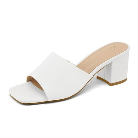 Pennysue Women S Block Heel Mule Sandals White Backless Slip on Sandals 9M