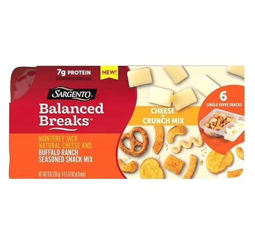 Sargento Balanced Breaks Cheese + Crunch Mix Packs, Monterey Jack Cheese, Buffalo Ranch Snack Mix, 6 Ct