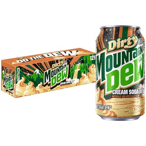 Mountain Dew Zero Sugar Soda Pop, Dirty Mountain Dew, Cream Soda Dew, 12 Fl Oz Cans, (12 Pack), Zero Calories, Zero Sugar
