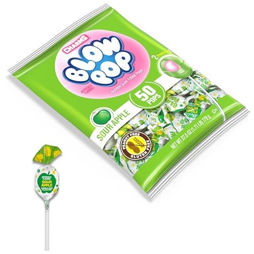 Charms Blow Pop Single Flavor Bag - Sour Apple Flavored Lollipops with a Bubble Gum Center - Individually Wrapped Hard Candy - Green Candy - Peanut Fr thumbnail