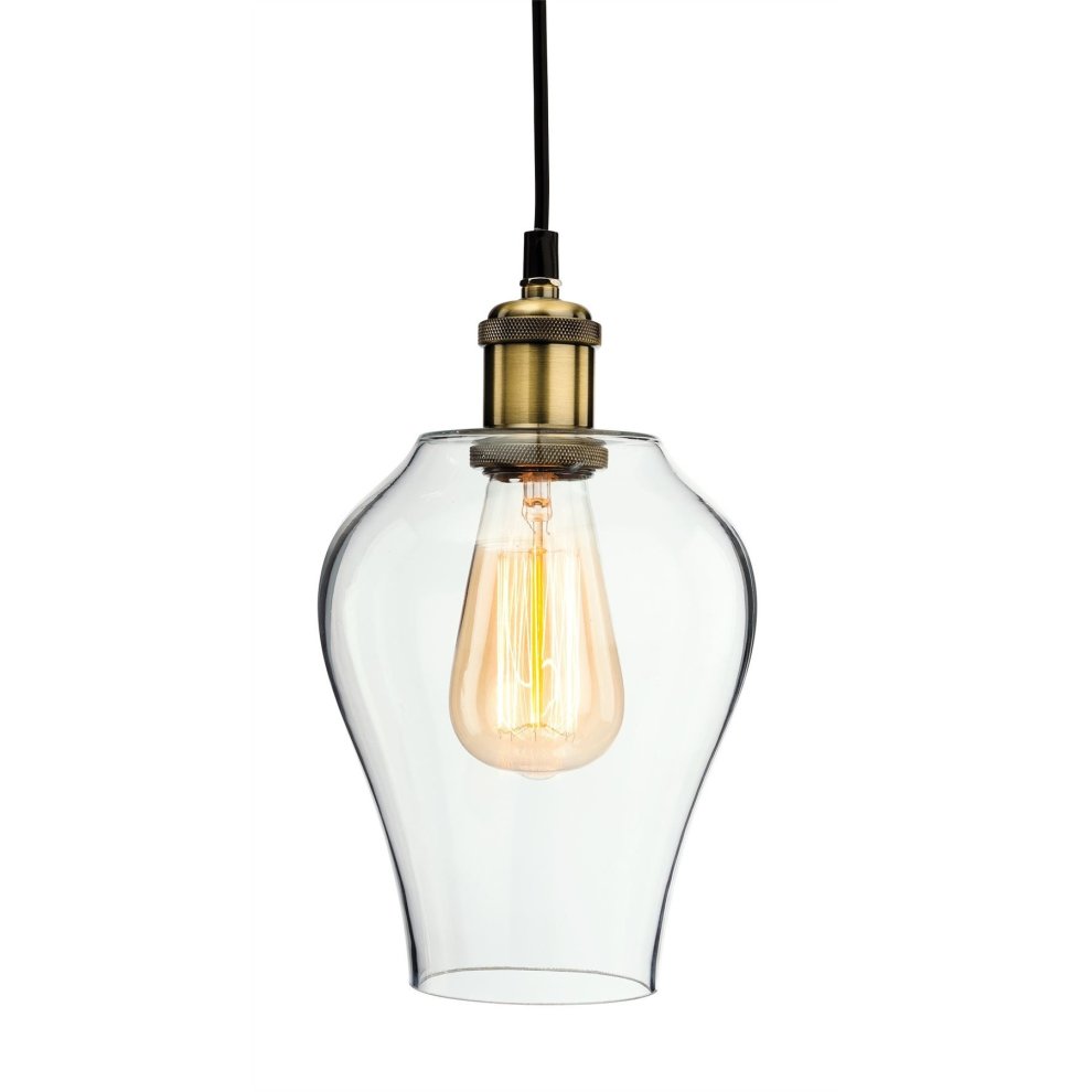 Firstlight 4875 Empire One Light Ceiling Pendant Light in Antique Brass with Clear Glass