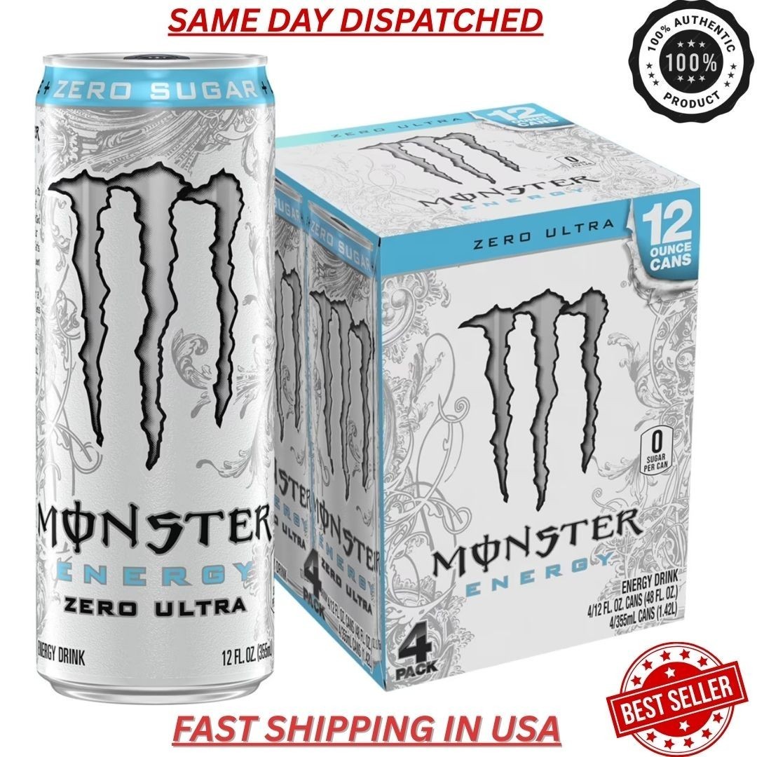 Monster Energy, Zero Ultra Sugar Free Energy Drink 4 Pack 12 Fl Oz FAST SHIP USA
