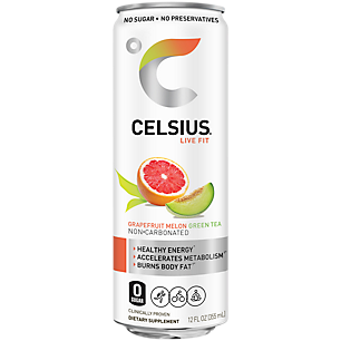 Celsius Non-Carbonated Energy Drink - No Sugar or Preservatives - Grapefruit Melon Green Tea (4 Drinks, 12 Fl Oz. Each)