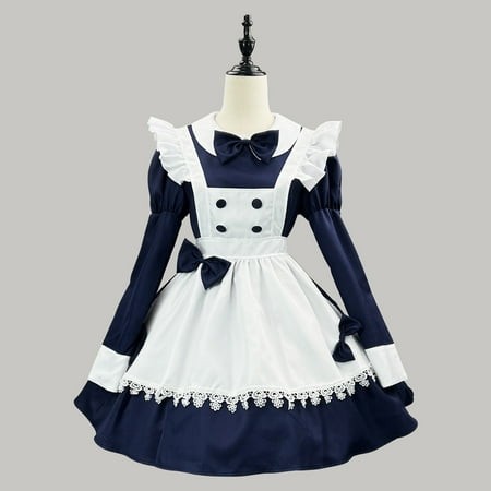 Aueoeo Dresses for Women Women S Formal Dresses Women S Fashion Daily Cute Maid Dress Casual Long Sleeve Round-Neck Dress Sun Dresses for Women Vacati