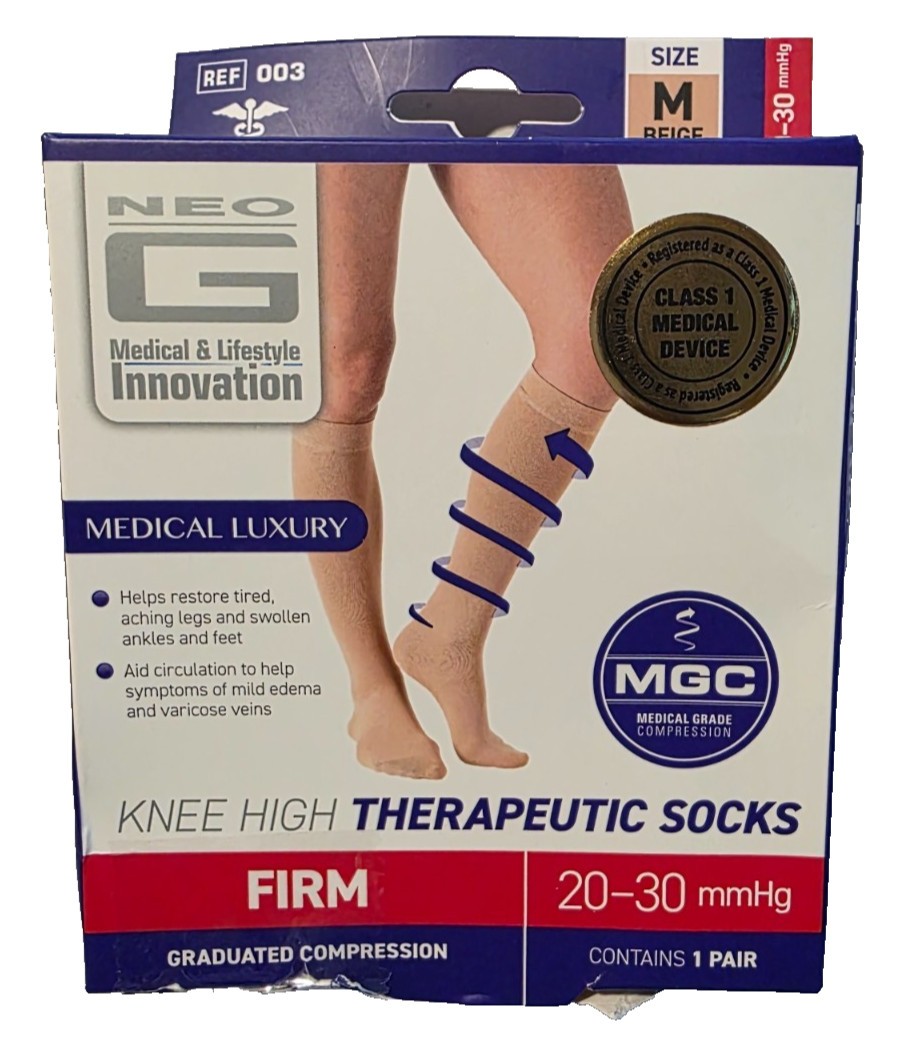 Neo G Knee High Therapeutic Socks (Firm)20-30mmHg MEDIUM Beige (NEW)