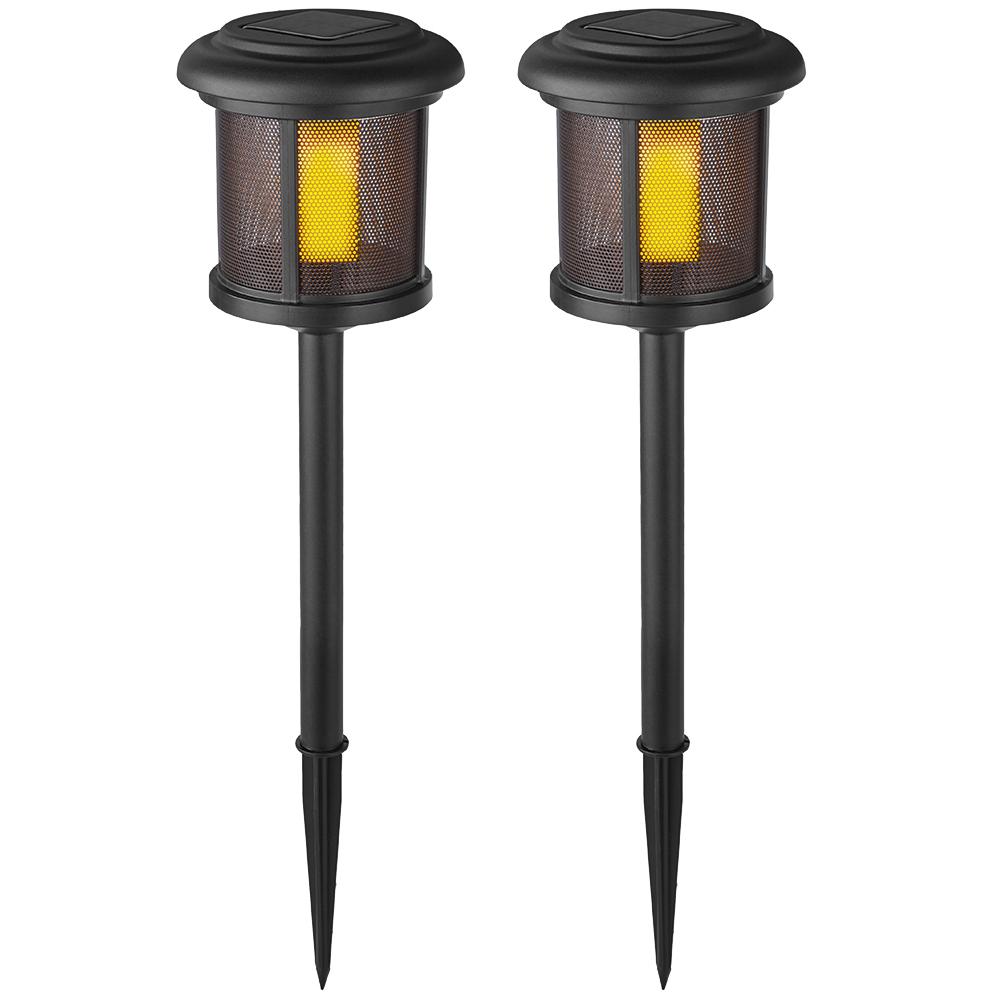 Ambrose Solar 6 Lumens Black Outdoor Integrated LED Flicker Flame Path Light (2-Pack); Weather/Water/Rust Resistant