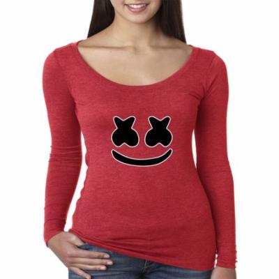 Trendy USA 1136 - Women's Long Sleeve T-Shirt Marshmello DJ Smiley Face Small Red