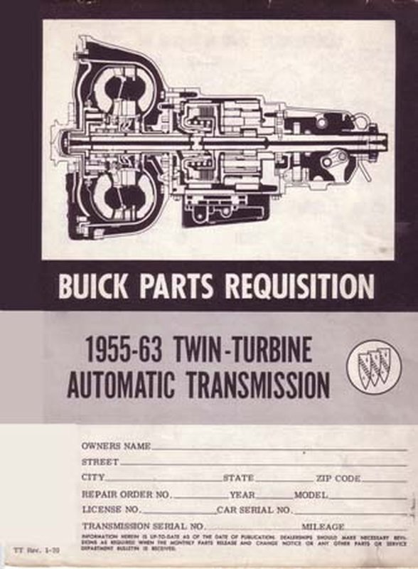 Bishko OEM Repair Maintenance Parts Book Loose Leaf for Buick Twin Turbine Auto Transmission 1953 - 1963