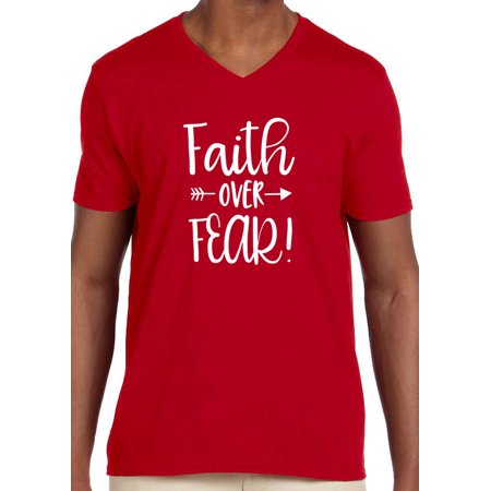Trendy USA 1253 - Men's V-Neck T-Shirt Faith Over Fear Script Small Red
