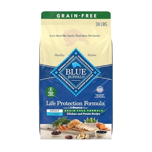 Blue Buffalo Life Protection Formula Natural Grain Free Adult Dry Dog Food, with Chicken and Potatoes, 24 Lb. Bag