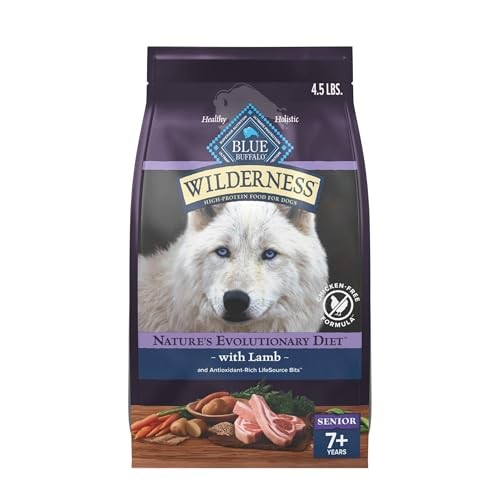 Blue Buffalo Wilderness 31 G Protein, Meat Rich Natural Dry Senior Dog Food, Lamb, Chicken-Free Formula, 4.5lb Bag