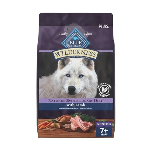Blue Buffalo Wilderness 31 G Protein, Meat Rich Natural Dry Senior Dog Food, Lamb, Chicken-Free Formula, 24lb Bag
