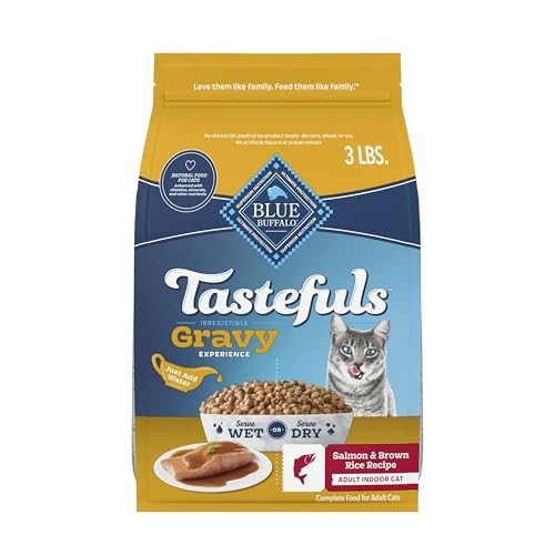 Blue Buffalo Tastefuls Irresistible Gravy Experience Adult Indoor Cat Dry Food, Salmon & Brown Rice Recipe, 3-lb. Bag