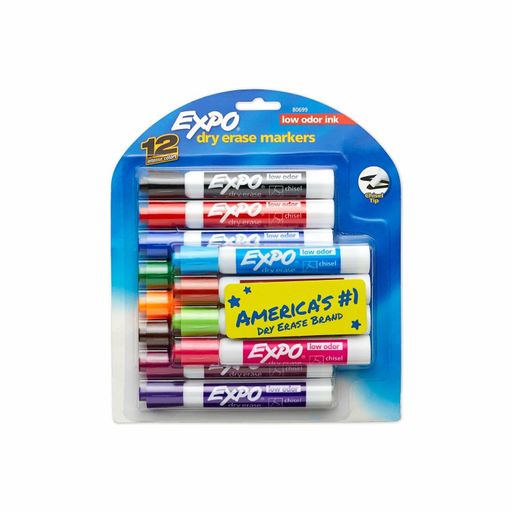 Expo Low-Odor Dry Erase Markers Chisel Tip 12-Pack Assorted Colors 80699 NEW