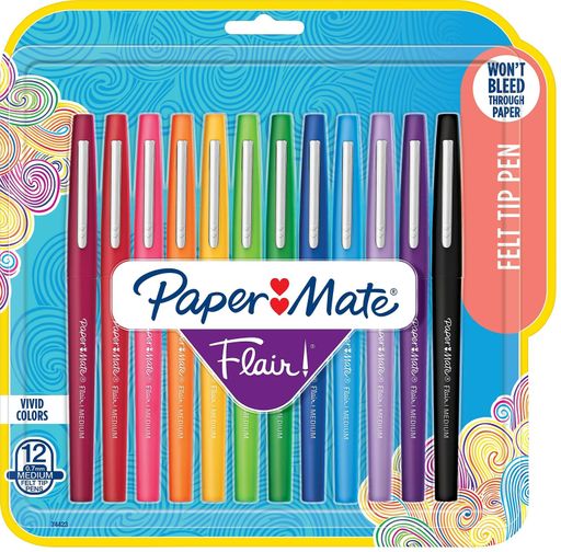 Paper Mate Flair Felt Pens Medium Point Assorted Color Ink 12/Pack (74423)