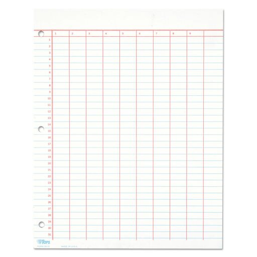 Data Pad W/Numbered Column Headings, 11 X 8.5, White, 50 Sheets