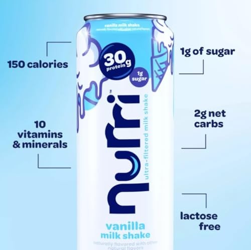 Nurri Protein Milk Shake Vanilla Flavor, 30g Protein, 1g Sugar, 150 Calories, 10 Vitamins & Minerals, 11 Fl Oz Ready-to-Drink Shakes, 15 Pack (Vanilla thumbnail