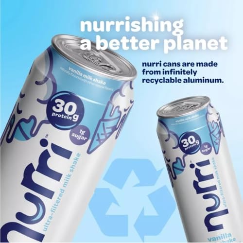 Nurri Protein Milk Shake Vanilla Flavor, 30g Protein, 1g Sugar, 150 Calories, 10 Vitamins & Minerals, 11 Fl Oz Ready-to-Drink Shakes, 15 Pack (Vanilla thumbnail