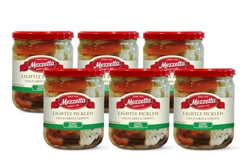 Mezzetta Pickled Vegetables Cauliflower and Carrots – Brined with Savory Herbs – Vegan Crunchy Snacks – No Artificial Colors or Flavors – Non-