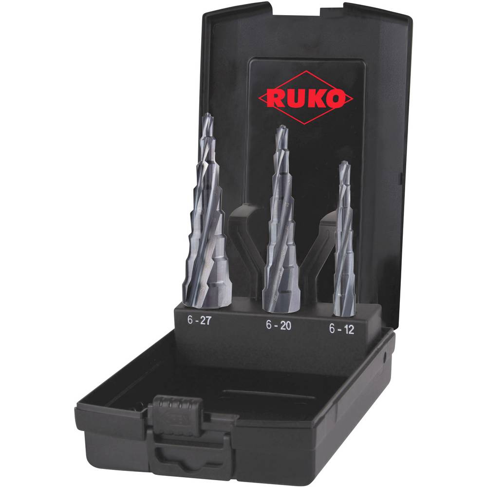 RUKO 101087PRO Step Drill Bit Set 3-Piece HSS Triangular Shank 6-27mm