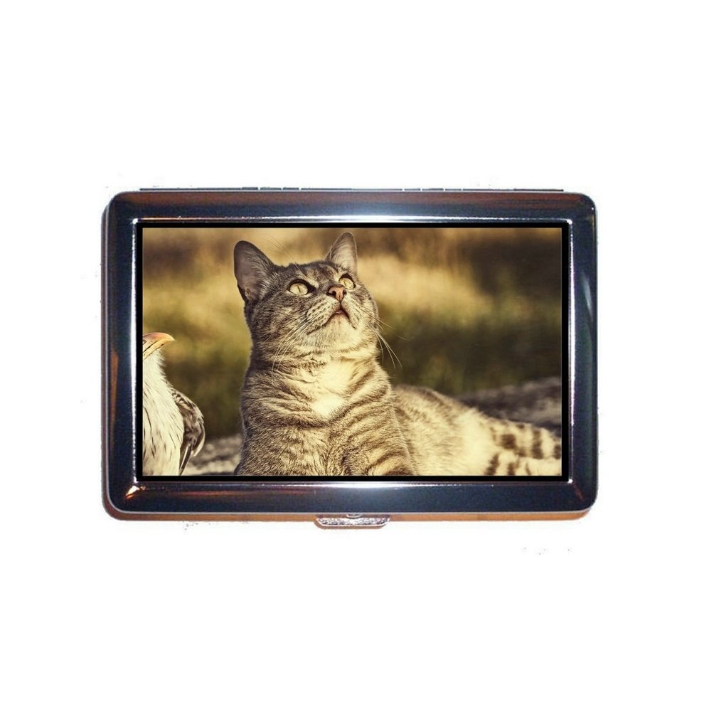 Stainless Steel Cigarette Case,Kitten Rake Cat Business Card Holder Case 0255