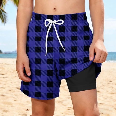Kids Buffalo Plaid 2 in 1 Shorts for Boys Youth Athletic Quick Dry Running Shorts with Liner Breathable Sports Basketball Shorts Size 6-12 Blue Size 1