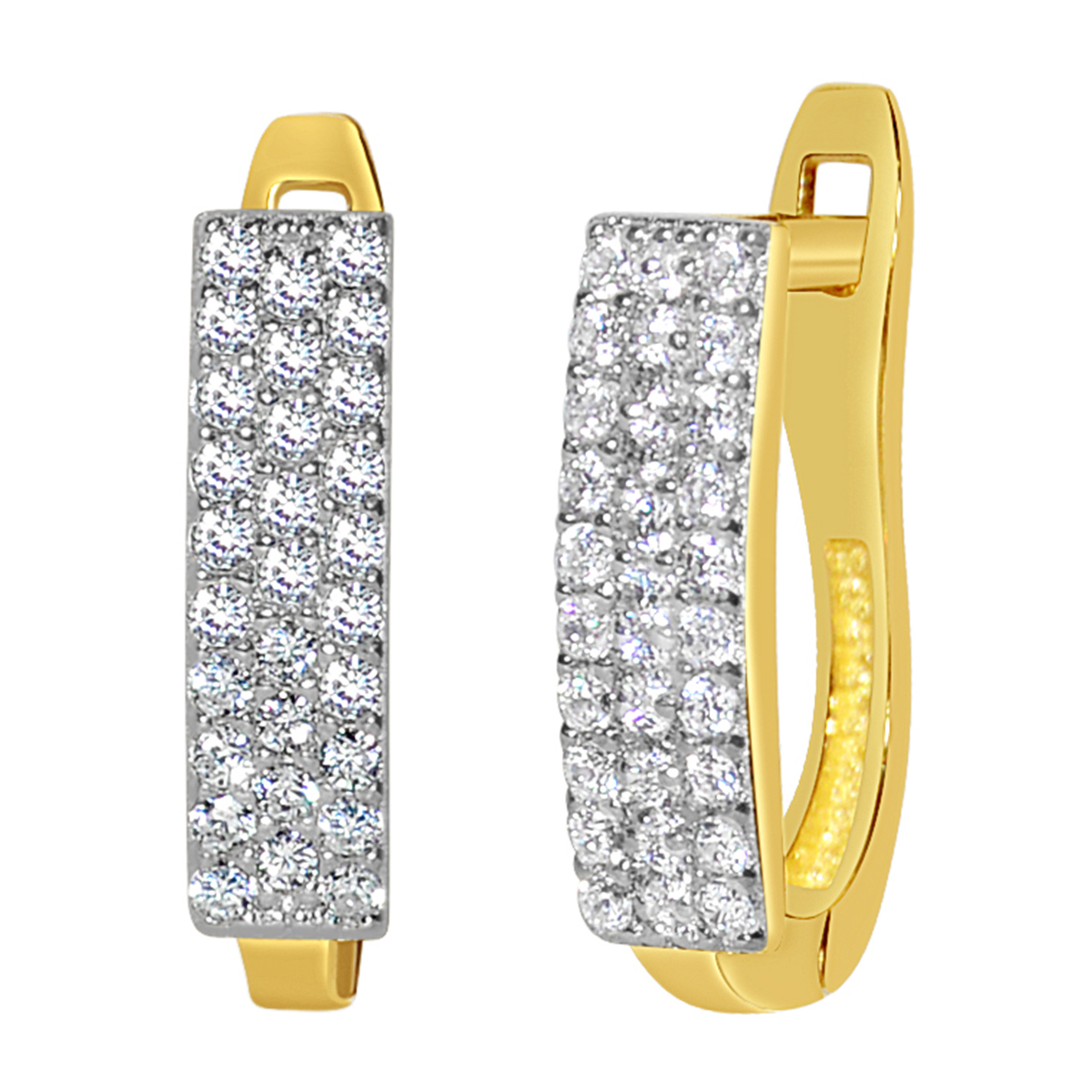 ER-1507 3 Mm 14K Two Tone Gold Cubic Zirconia Fancy Semi-Hoop Earrings
