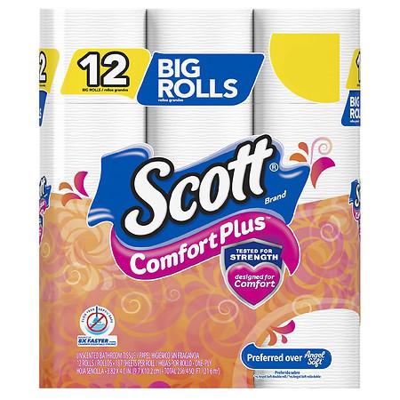 Scott ComfortPlus with Thick and Plush Toilet Paper   Designed to Care for You with Everyday Comfort  12 Pack