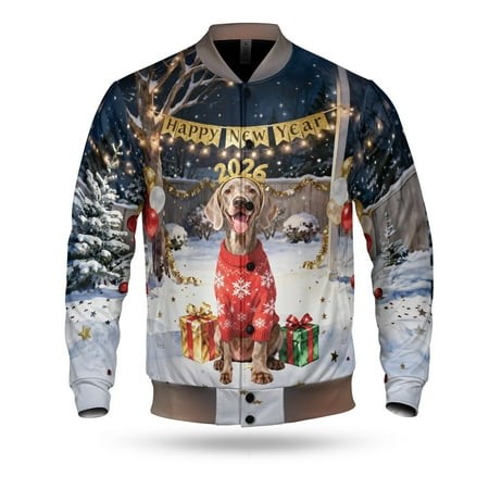 Happy New Year 2026 Weimaraner Holiday Balloons Party Snow All Over Print 3D Baseball Jacket Weim Gray Ghost Dog Lover Bomber Jacket Softball - 13018