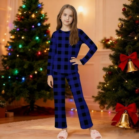 Kids  Blue Buffalo Check Casual Set - Unisex  Soft Stretchy Long Sleeve Top & Full Length Pants  4-15 Years Size 9 T