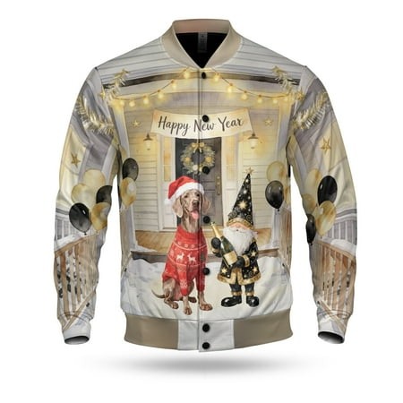 Happy New Year 2026 Weimaraner Santa Gnome Holiday Party Snow All Over Print 3D Baseball Jacket Weim Gray Ghost Dog Lover Bomber Jacket Softball - 130