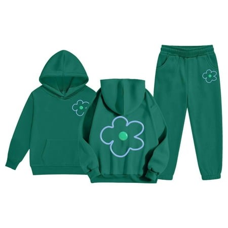 LRen Girls Sweatsuit Size 14-16 Valentines Bowknot Print Crew Neck Long Sleeve Active Hoodie Pullover Sweatshirt Tracksuit Jogger Sweatpants Sport Chi