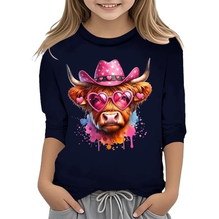 WhouRiu Sweatshirt for Little Girls Valentine S Day Buffalo Graphic Cozy Long Sleeve Sweatshirt for Stylish Blue Size 5-6