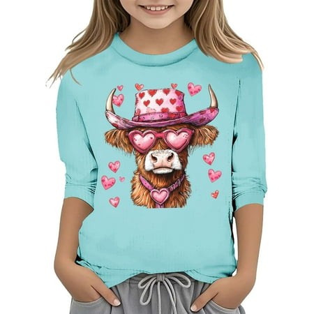 SonxaHe Little Girl Sweatshirt Sweet Valentine S Day Long Sleeve Buffalo Graphic Top Breathable Sports Casual Sweatshirt Blue Size 5-6