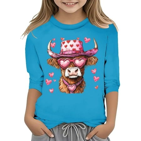 WhouRiu Big Girl Sweatshirt Sweet Valentine S Day Long Sleeve Buffalo Graphic Top Breathable Sports Casual Sweatshirt Blue Size 9-10