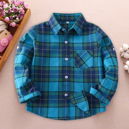 UACY Girls Long Sleeve Flannel Shirt Kids Buffalo Plaid Button Down Shirt Casual Cute Flannel Blouse Tops (Sky Blue  9-10 Years)