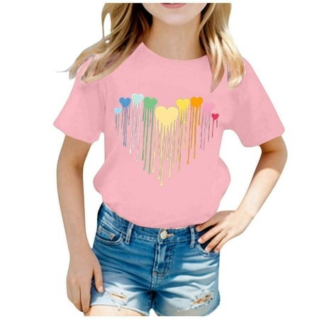 MUXiin Girls Tops Size 14-16 Letter Print Crewneck Preppy Short Sleeve T-Shirt Loose Soft Back to School Funny Tees Tees Boy & Girl Unisex Toddler Chi